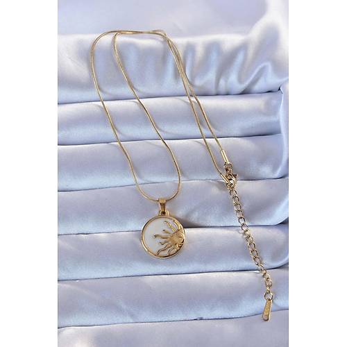 316L Alt�n Renk Mineli Parlayan G�ne� Kolye