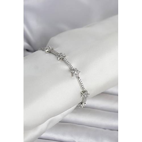 Pirin� G�m�� Renk Zirkon Ta�l� Y�ld�z Model Kad�n Bileklik