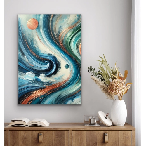 Turuncu Ye�il Mavi Soyut Kanvas Tablo 70x100cm