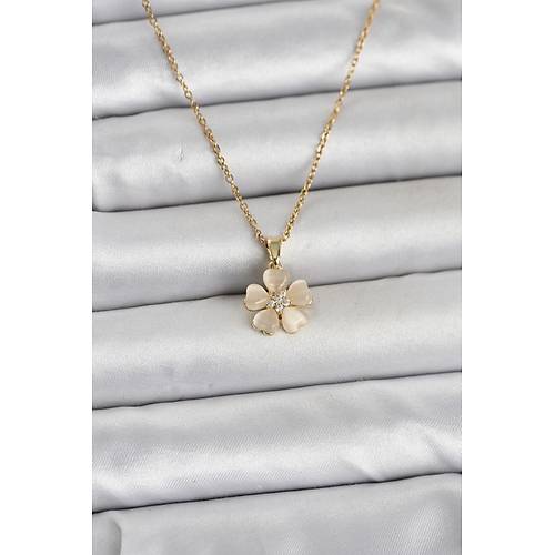 316L �elik Zincir Gold Renk Yonca Model Kad�n Kolye