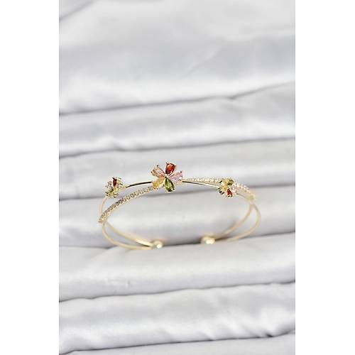 Pirin� Gold Renk Renkli �i�ek Model Kad�n Bileklik