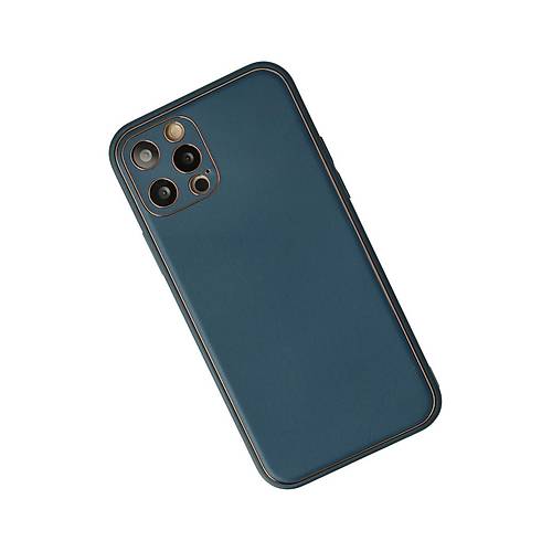 iPhone 12 Pro Max K�l�f Coco Deri Silikon Kapak - Mavi