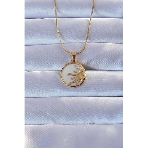 316L Alt�n Renk Mineli Parlayan G�ne� Kolye