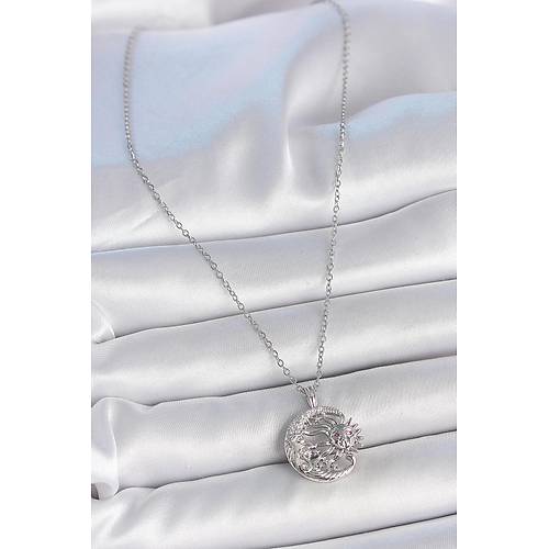 316L �elik G�m�� Renk Zincir Ay G�ne� Model Zirkon Ta� Detay Kad�n Kolye