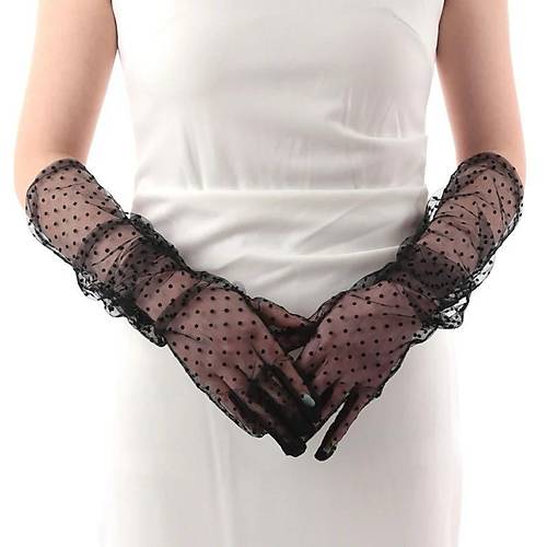 Uzun Boy Siyah Puantiyeli Siyah Renk Yeti�kin T�l Eldiven 55 cm