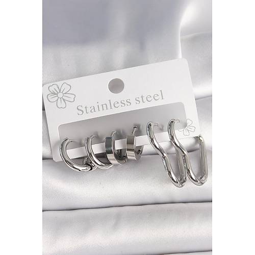 316L �elik G�m�� Renk Kalp Halka Model Kad�n K�pe Seti