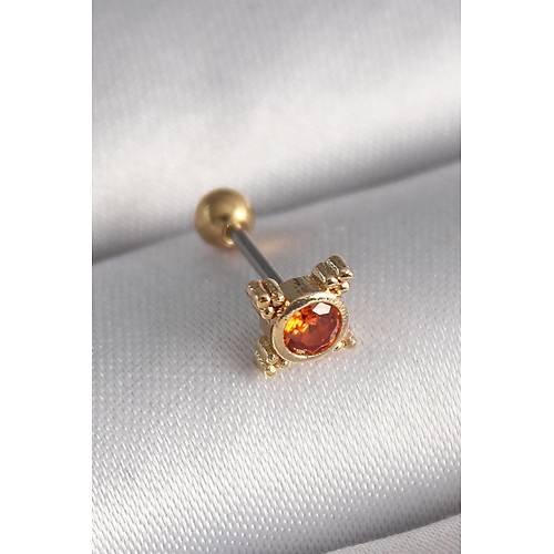 316L �elik Gold Renk Turuncu Zirkon Ta�l� Tragus Piercing