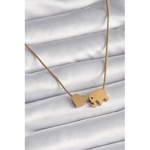 316L �elik Gold Renk Fil Kalp Fig�rl� Kad�n Kolye