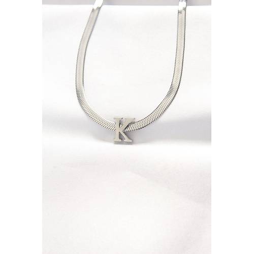 316L �elik K Harfli Silver Renk �talyan Zincirli Kolye