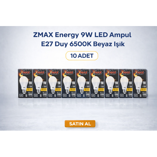 ZMAX Energy 9W LED Ampul E27 Duy 6500K Beyaz I��k 720 L�men 60W E�de�er Enerji Tasarruflu 10 Adet