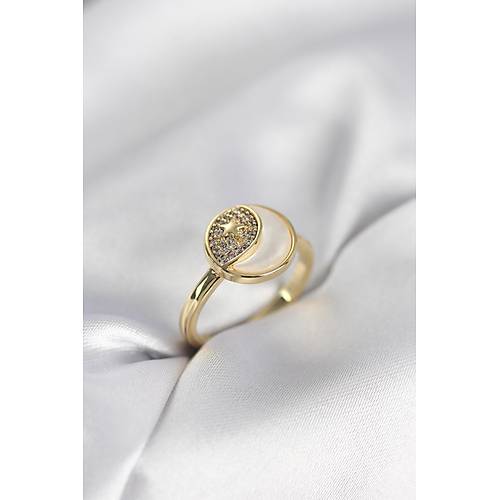 Ay Y�ld�z Model Gold Renk Zirkon Ta�l� Kad�n Y�z�k