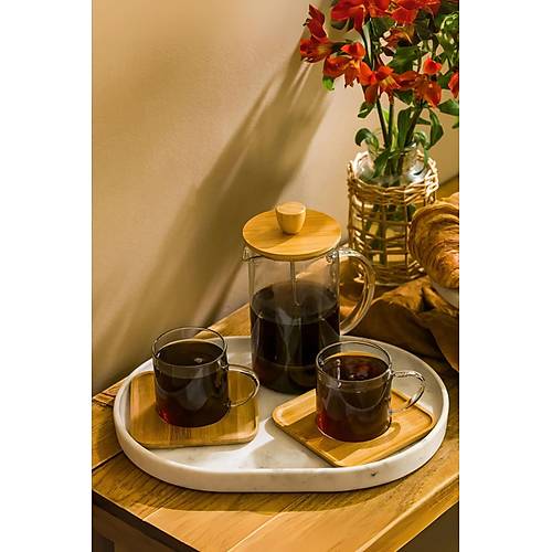 Cam French Press ve 2�li �ay Fincan� Seti 600 ml