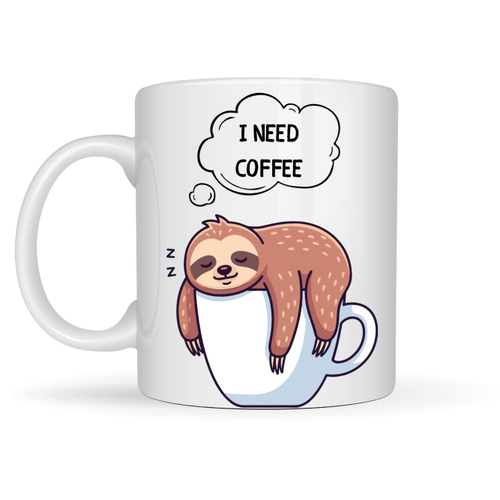 I Need Coffee Yaz�l� Tembel Hayvan Tasar�ml� Kupa Model 236 Komik Seramik Kahve Kupas�