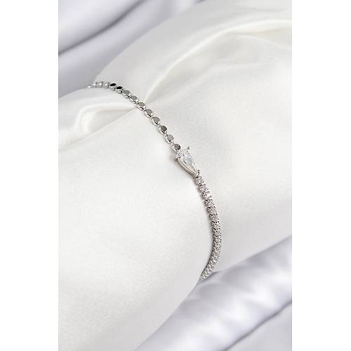 Pirin� Zirkon Ta�l� Damla Model Ezme Zincir G�m�� Renk Kad�n Bileklik