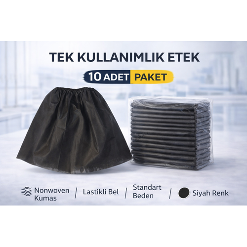 Tek Kullan�ml�k Etek 10 Adet Nonwoven Kuma� Siyah Lastikli Bel Standart Beden