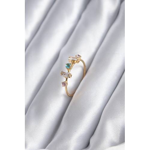 Gold Renk Zirkon Ta�l� Renkli Zirkon Ta�l� Kad�n Y�z�k