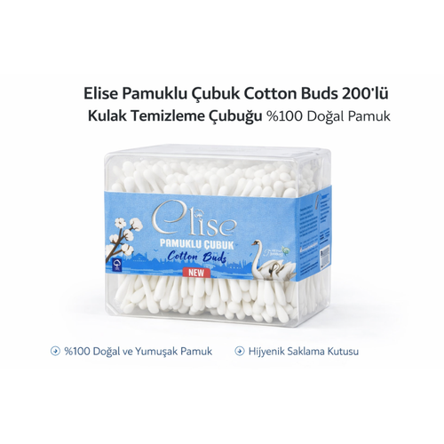 Elise Pamuklu �ubuk Cotton Buds 200�l� Kulak Temizleme �ubu�u Do�al Pamuk 1 Paket