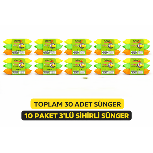 Nerox Magic Sihirli S�nger 3'l� 10 Paket Toplam 30 Adet �ok Ama�l� Temizlik S�ngeri Mutfak Bula��k Banyo Temizlik S�ngeri
