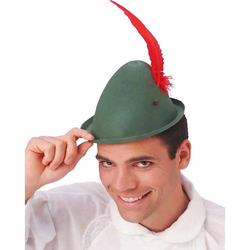 Ye�il Renk K�rm�z� T�yl� Peter Pan �apkas� Robin Hood �apkas� 24X23 cm