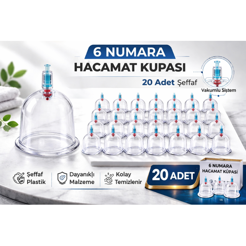 6 Numara Hacamat Kupas� 20 Adet Vakumlu Kupa Bardak Dayan�kl� Plastik Manuel Hacamat Kab�