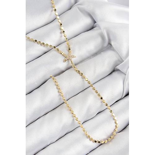 Pirin� Zirkon Ta�l� Ezme Zincirli Deniz Y�ld�z� Model Gold Renk Y Kolye