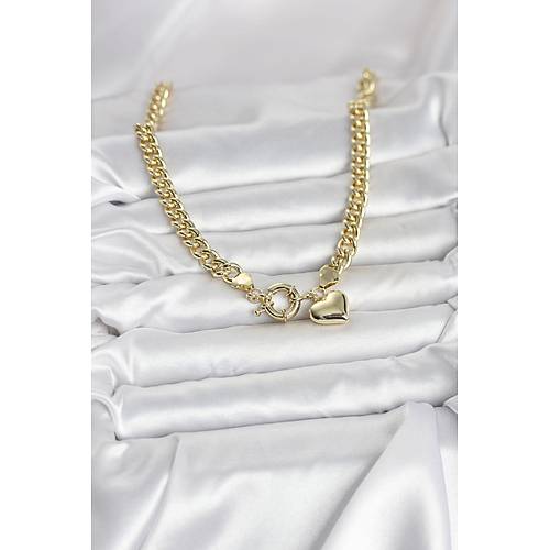Kalp Detayl� Gold Renk Pirin� Kad�n Kolye
