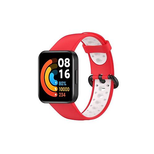 Redmi Watch 2 Spor Delikli Kordon - K�rm�z�-Beyaz