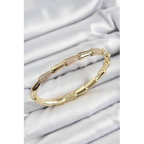 Pirin� Zirkon Ta�l� Kemik Model Gold Renk Vip Kad�n Bileklik