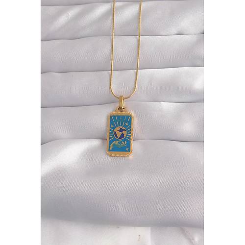 316L �elik Gold Renk Mavi Mineli El Fig�r Tarot Kolye