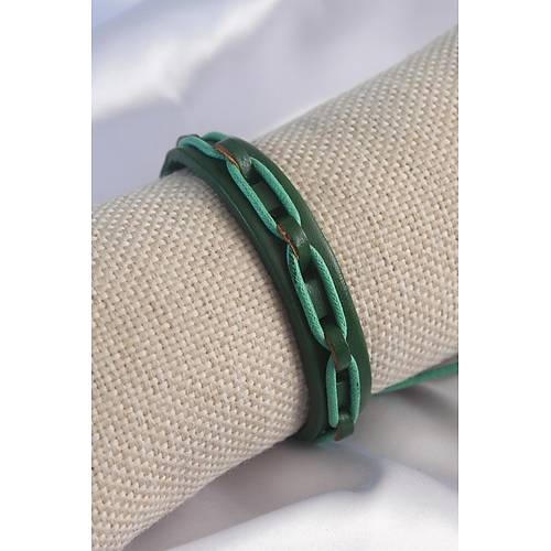 Ye�il Renk Deri �pli Erkek Bileklik