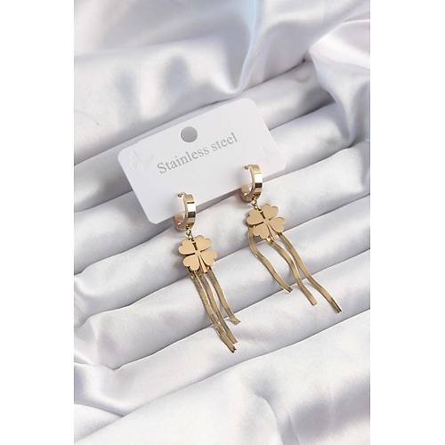 316L �elik Alt�n Renk �talyan Zincirli Yonca Model Halka K�pe