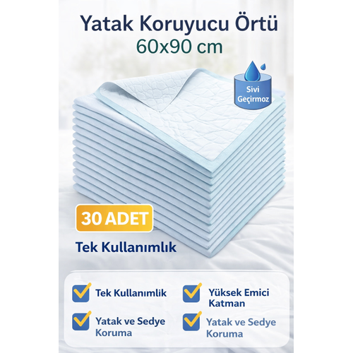 Yatak Koruyucu �rt� 60x90 cm 30 Adet Tek Kullan�ml�k S�v� Ge�irmez Hasta Alt� Bezi