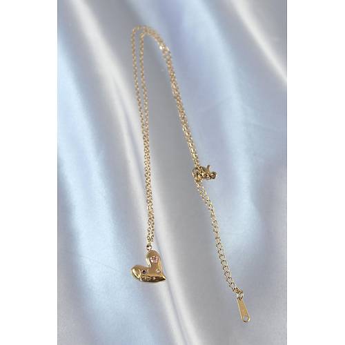 316L �elik Zincir Gold Renk Renkli Zirkon Ta�l� Kalp Kolye
