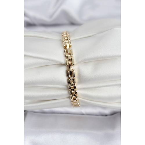 14K Gold Renk Kaplama Zirkon Kare Ta�l� CM Kad�n Bileklik