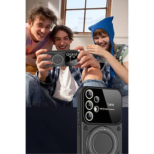 Galaxy S25 Ultra K�l�f Joy Lens Standl� Kapak - Siyah