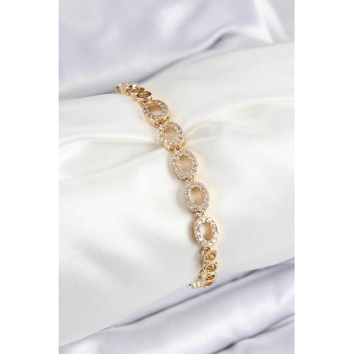 Pirin� Zirkon Ta�l� Oval Model Gold Renk Kad�n Bileklik