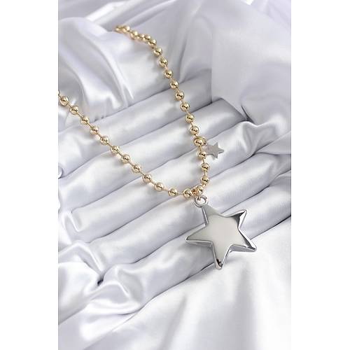 Pirin� Gold Renk Top�uk Zincir G�m�� 3D Y�ld�z Model Y�ld�z Detay V�P Kad�n Kolye