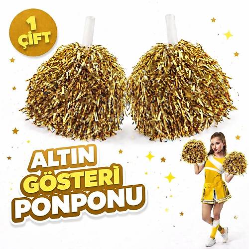 1 �ift ( 2 Adet ) Alt�n Renk 23 Nisan 19 May�s 29 Ekim Okul G�steri Ponponlar� Ekstra Dolgun