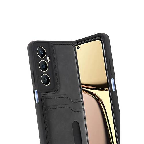 Realme C65 Sara Kartvizitli Deri K�l�f - Siyah