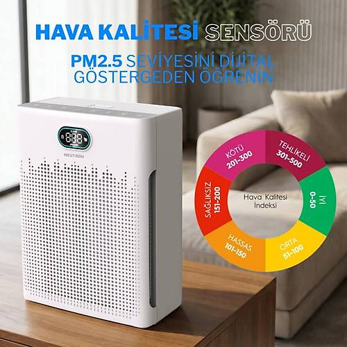Hepa 13 Filtreli Hava Temizleyici, 3 Katmanl� Filtre, Ak�ll� Hava Temizleme Cihaz�, 250 m�