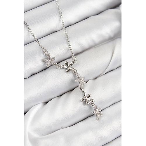 316L �elik Zirkon Ta�l� �i�ek Model G�m�� Renk Kad�n Kolye