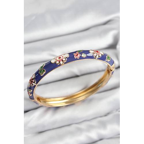 Mineli Pirin� Mor �i�ek Motifli Gold Kad�n Kelep�e