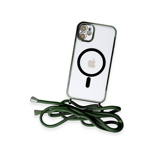 iPhone 11 K�l�f Divo Lazer Ask�l� Magsafe Kapak - Koyu Ye�il