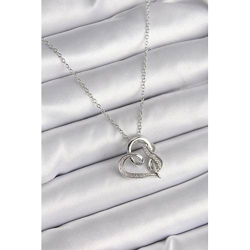 316L �elik G�m�� Renk Zincir Zirkon Ta� Detayl� Kalp Model Sonsuzluk Detay Kad�n Kolye
