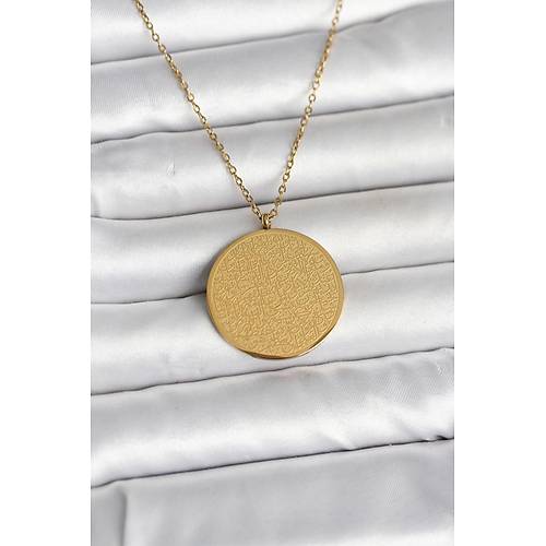 316L �elik Gold Renk Ayetel K�rsi ve Allah Yaz�l� Kolye