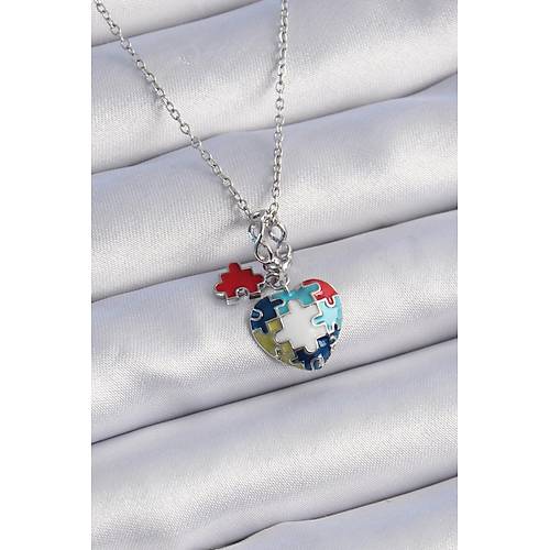 316L �elik G�m�� Renk Yapboz Motif Kalp Fig�r Charm Model Kad�n Kolye