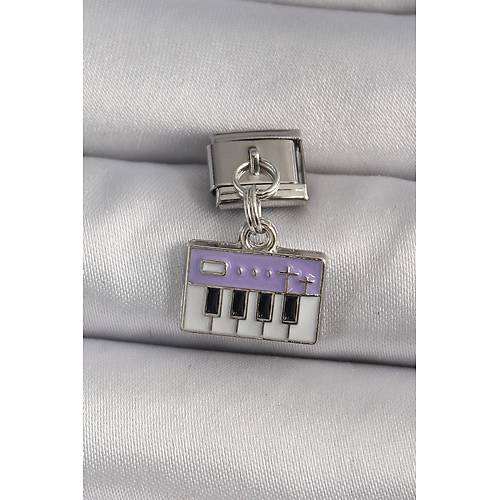 316L �elik G�m�� Renk Sallant� Mor Piyano Fig�r Nomination Charm