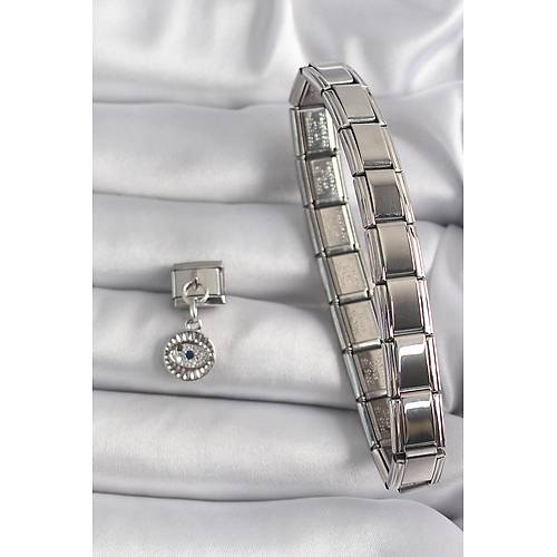 316L �elik G�m�� Renk Sallant� Zirkon Ta�l� G�z Model Nomination Charm