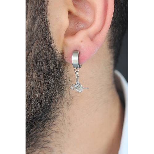 Silver Renk Kaplama Osmanl� Tu�ra Fig�rl� K�st�rmal� �elik Erkek K�pe