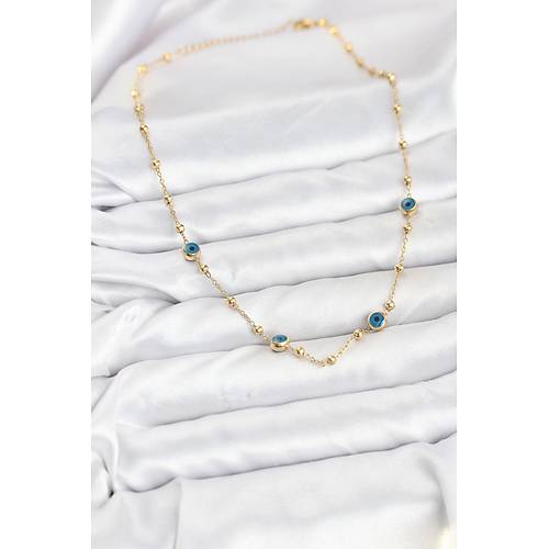316L �elik Gold Renk Nazarl� ve Top�uklu Model Kad�n Kolye